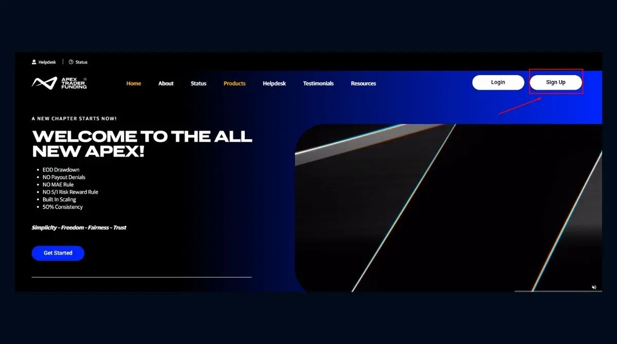 Visit the official Apex Trader Funding website and click Sign Up